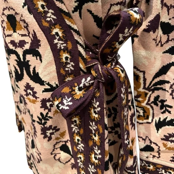 FARM RIO Glam Tapestry Knit Wrap Floral Sweater Mini Dress Cardigan Small New - Picture 10 of 16